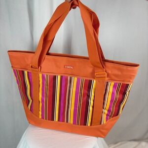 Sachi‎ Orange Striped Insulated Big Tote Bag Cooler Bag